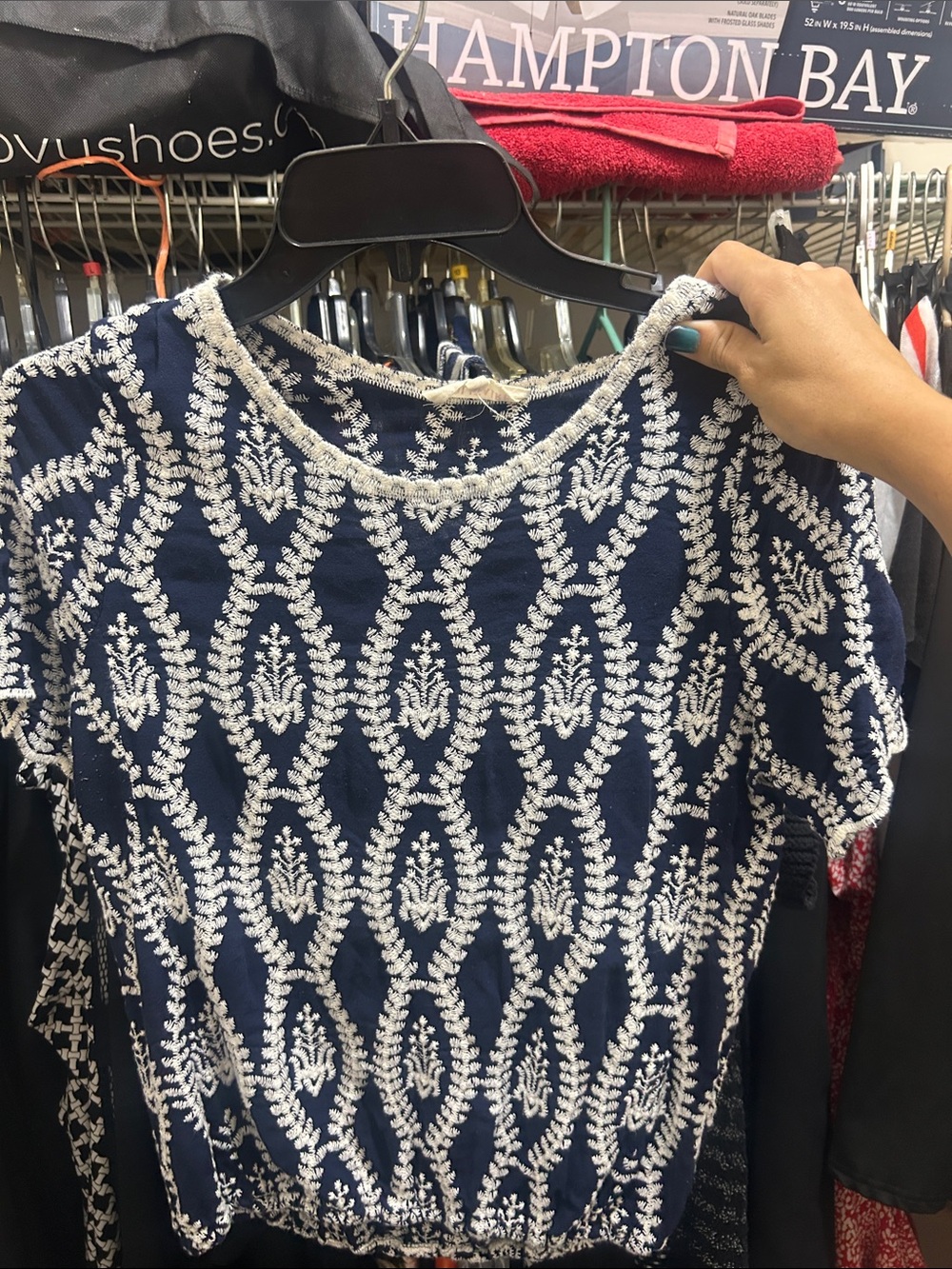 Solitaire Navy and White Embroidered Short-Sleeve Top